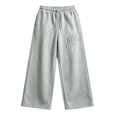 Nike (wmns)  Studio Fleece Medium Mid-rise Wide-leg Pants 'dark Grey Heather' In Gray