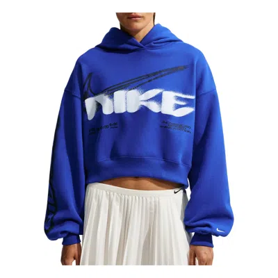 Nike Women's Studio Fleece Cropped Oversized Pullover Hoodie In Blue