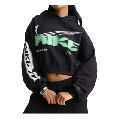 Nike (wmns)  Studio Fleece Medium Weight Cropped Oversized Hoodie 'total Black Sail'