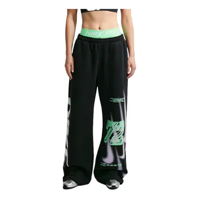 Nike (wmns)  Studio Fleece Medium Weight Oversized High-rise Straight-leg Graphic Pants 'total Black  In Brown
