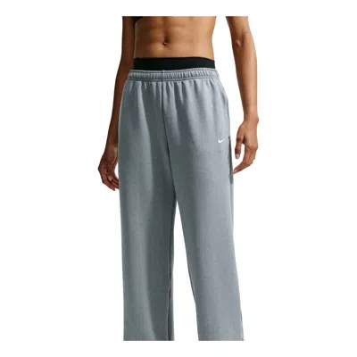 Nike (wmns)  Studio Fleece Sport Dri-fit Mid-rise Open-hem Pants 'smoke Grey Heather White' In Silver