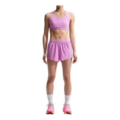 Nike (wmns)  Swift Breathe Dri-fit Mid-rise 2.5"" Hidden Lined Shorts 'light Magenta Photon Dust' In Black