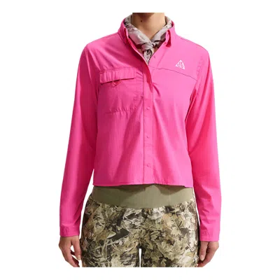 Nike (wmns)  X Acg Aireez Button-up Graphic Trail Shirt 'desert Pink Summit White' In Desert Pink/summit White