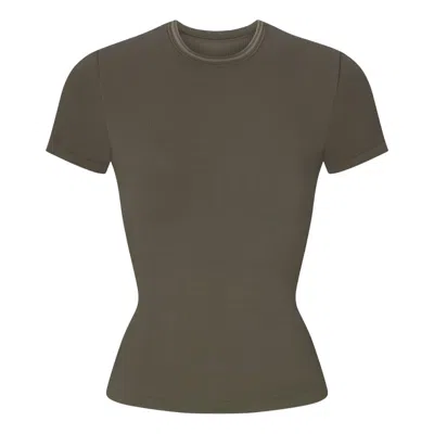 Nike (wmns)  X Skims Ribbed Seamless Baby T-shirt 'dusty Oakmoss' In Green