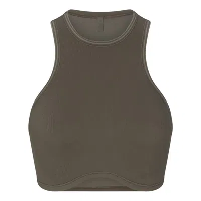 Nike (wmns)  X Skims Ribbed Seamless Racer Front Bra 'dusty Oakmoss' In Green