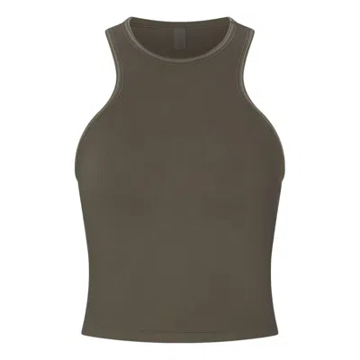 Nike (wmns)  X Skims Ribbed Seamless Racer Front Tank 'dusty Oakmoss' In Brown