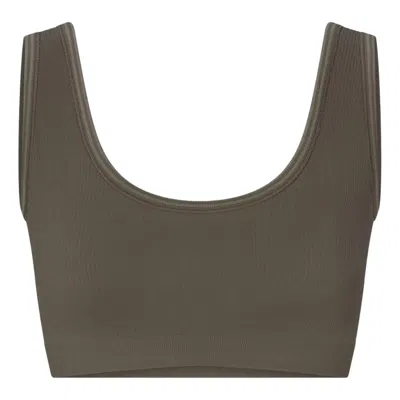 Nike (wmns)  X Skims Ribbed Seamless Scoop Bra 'dusty Oakmoss' In Brown
