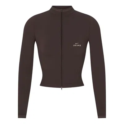 Nike (wmns)  X Skims Ribbed Seamless Zip Up Crop Jacket 'phoenix' In Brown