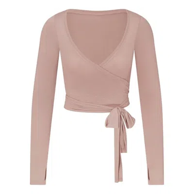 Nike (wmns)  X Skims Stretch Knit Wrap Long Sleeve Cropped Top 'himalayan' In Pink