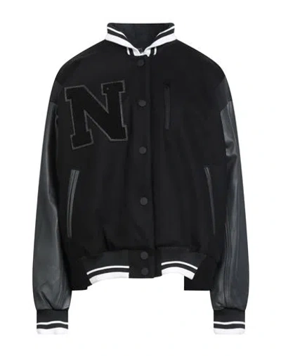 Nike Sportswear Destroyer Leather & Wool Blend Bomber Jacket In Black/anthracite/anthracite