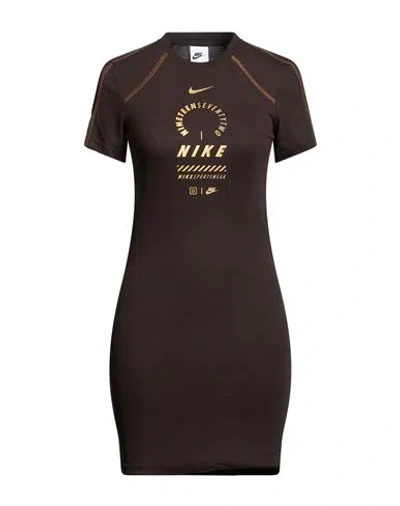 Nike Woman Mini Dress Brown Size Xs Polyester, Cotton, Viscose