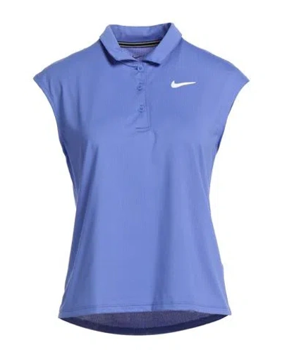 Nike Woman Polo Shirt Azure Size L Polyester, Elastane In Blue