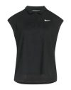 Nike Woman Polo Shirt Black Size L Polyester, Elastane