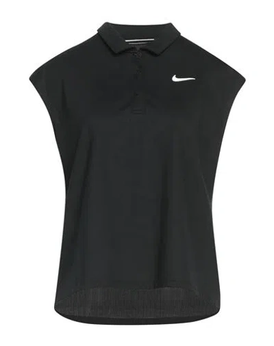 Nike Woman Polo Shirt Black Size L Polyester, Elastane