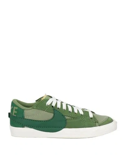 Nike Woman Sneakers Military Green Size 8 Leather, Textile Fibers