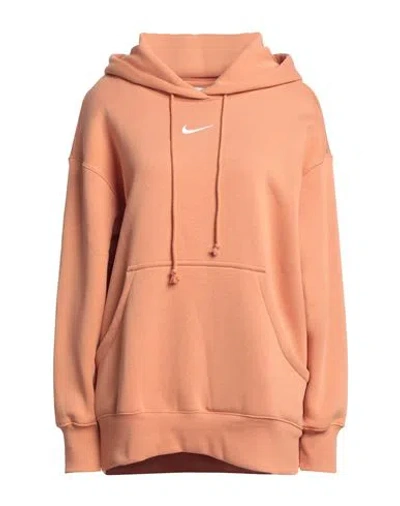 Nike Woman Sweatshirt Apricot Size M Cotton, Polyester In Orange