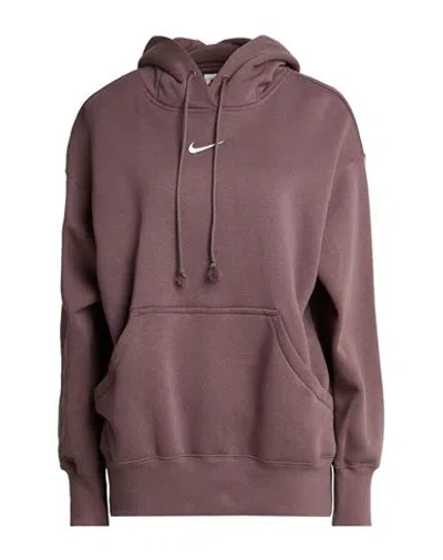 Nike Woman Sweatshirt Chocolate Brown Size Xl Cotton, Polyester