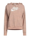 Nike Woman Sweatshirt Light Brown Size M Cotton, Polyester In Beige