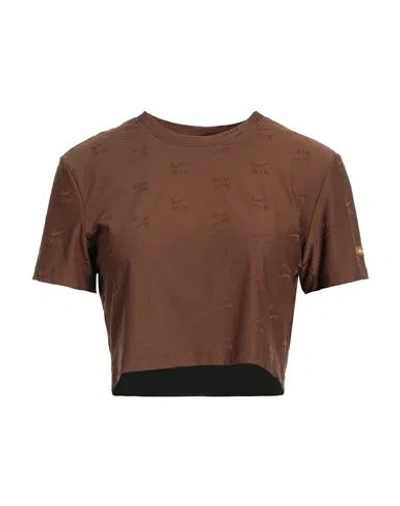 Nike Woman T-shirt Brown Size M Polyester, Elastane