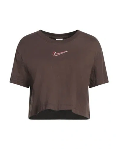 Nike Woman T-shirt Dark Brown Size Xl Cotton