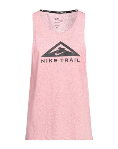 Nike Woman Tank Top Coral Size L Polyester, Cotton, Viscose In Red
