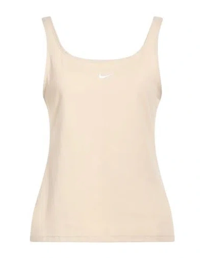 Nike Woman Top Sand Size L Cotton, Polyester, Elastane In Beige