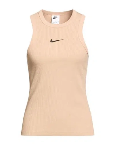 Nike Woman Tank Top Sand Size L Cotton, Polyester, Elastane In Brown