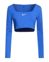 Nike Woman T-shirt Blue Size L Cotton, Polyester, Elastane