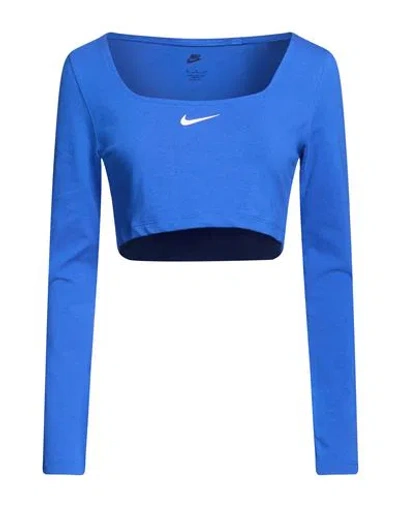 Nike Woman T-shirt Blue Size L Cotton, Polyester, Elastane