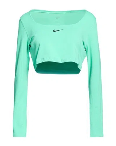 Nike Woman T-shirt Emerald Green Size L Cotton, Polyester, Elastane