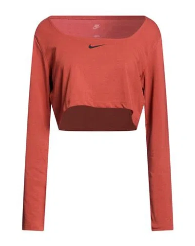 Nike Woman T-shirt Tan Size L Cotton, Polyester, Elastane In Red