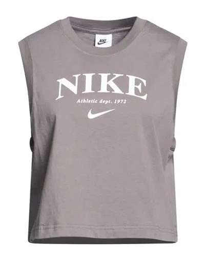 Nike Woman T-shirt Taupe Size Xl Cotton In Gray