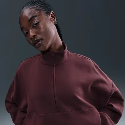 Nike Women's 24.7 Impossiblysoft Dri-fit Oversized 1/2-zip Top In Brown