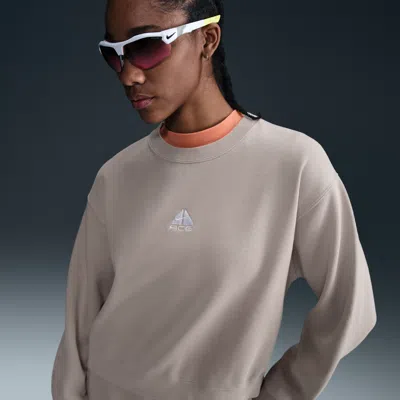 Nike Women's  Acg "tuff Fleece" Therma-fit Repel Crew-neck Sweatshirt In College Grey/grey/white