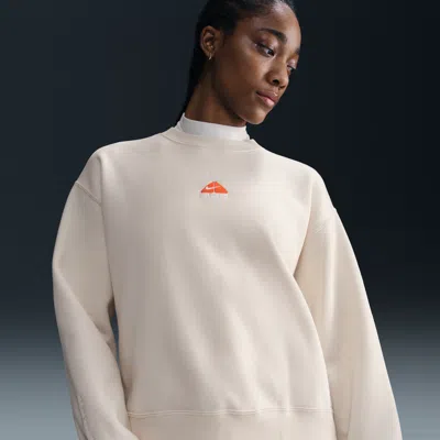 Nike Women's  Acg "tuff Fleece" Therma-fit Repel Crew-neck Sweatshirt In Phantom/safety Orange/white