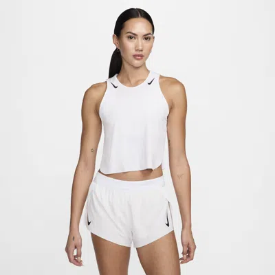 Nike Women's Aeroswift Dri-fit Adv Cropped Running Tank Top In White/black