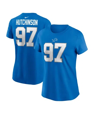 Nike Women's Aidan Hutchinson Blue Detroit Lions Player Name Number T-shirt