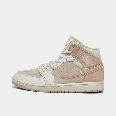 Nike Air Jordan 1 Mid Se Washed-suede And Leather Sneakers In Coconut Milk/legend Pink/sail