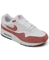 Nike Women's Air Max 1 '87 Casual Sneakers From Finish Line In White,cayon Pink