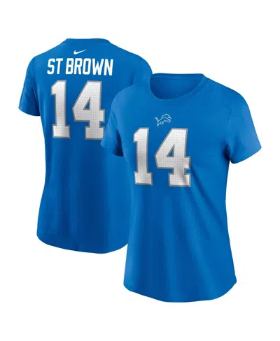 Nike Women's Amon-ra St. Brown Blue Detroit Lions Player Name Number T-shirt