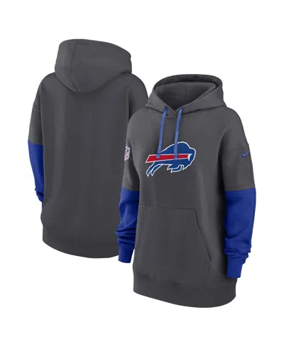 Nike Women's Anthracite/royal Buffalo Bills 2024 Sideline Essential Fleece Pullover Hoodie In Anthracite,royal