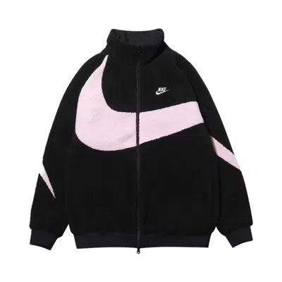 Pre-owned Nike Women's Big Swoosh Reversible Boa Jacket (asia Sizing) 'black Prism/pink' | Women's Size M
