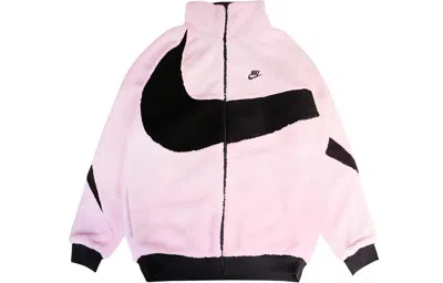 Pre-owned Nike Women's Big Swoosh Reversible Boa Jacket (asia Sizing) Prism Pink Black