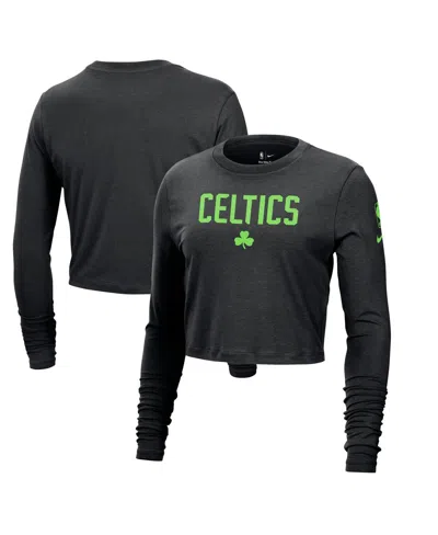 Nike Women's Black Boston Celtics 2024/25 City Edition Essential Logo Slim Fit Long Sleeve Cropped T-shir
