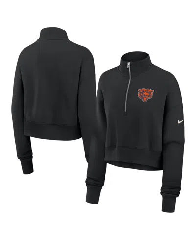 Nike Women's Black Chicago Bears Legacy Phoenix Fleece Cropped Half-zip Sweatshirt