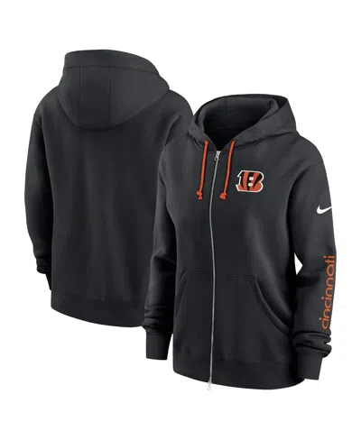 Nike Women's Black Cincinnati Bengals Phoenix Hoodie Full-zip Sweatshirt In Black,orange