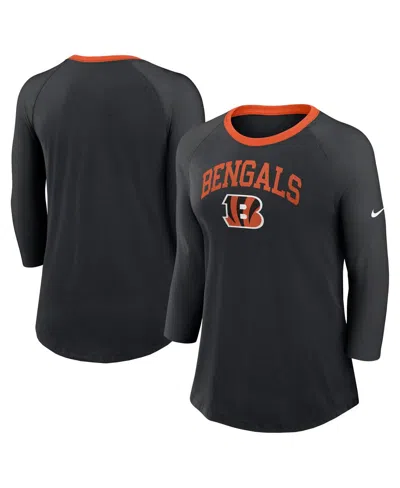 Nike Women's Black Cincinnati Bengals Raglan 3/4 Sleeve T-shirt