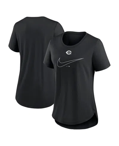 Nike Women's Black Cincinnati Reds Big Swoosh Tri-blend Scoop Neck T-shirt In Heather Charcoal