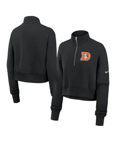 Nike Women's Black Denver Broncos Legacy Phoenix Fleece Cropped Half-zip Sweatshirt
