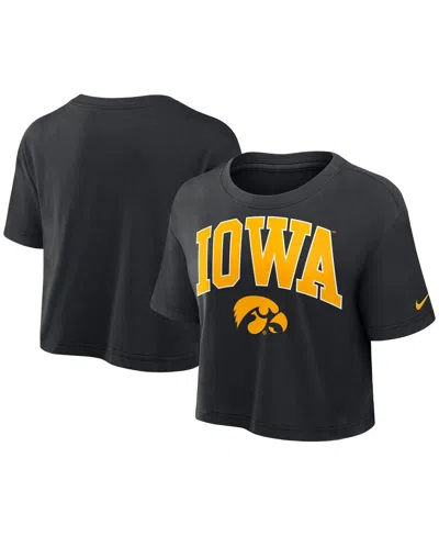 Nike Women's Black Iowa Hawkeyes Athletic Prep Arch Performance Cropped T-shirt